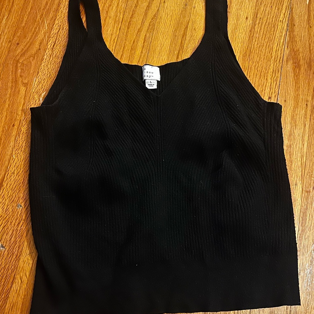 A New Day Ribbed Black Cropped Tank / Bralette – Size  L